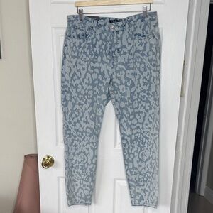 French Dressing Jeans Mid Rise Olivia Blue Leopard Print Women Jean. Sz 14 NWT